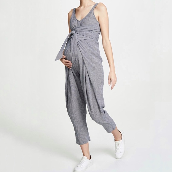 Hatch Gray Houndstooth Sleeveless Wrap Around Jumpsuit Maternity Cotton Small - Picture 1 of 8